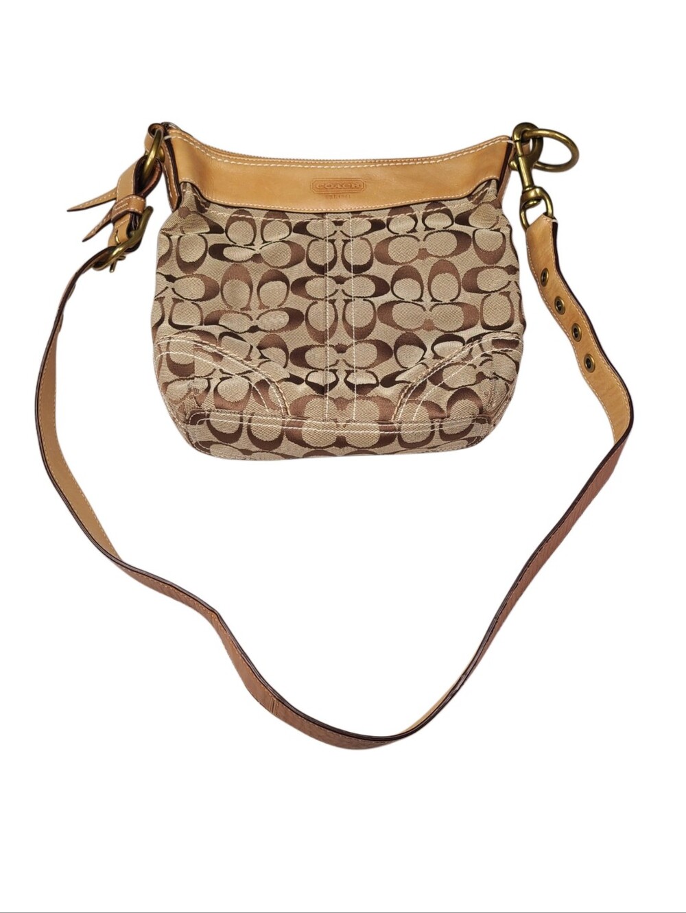Y2K Coach 10402 Khaki Saddle Signature C Jacquard Duffle Crossbody